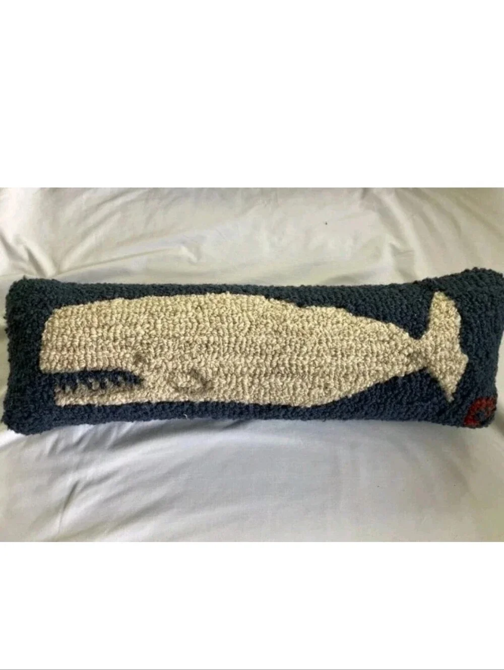 Chandler 4 Corners Moby Dick Whale Blue Hand Hooked Wool Pillow Coastal 24 x 8